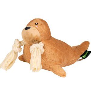 NWT~ Grrreen Plush Walrus Dog Toy with a Squeaker & Knotted Ropes, Medium